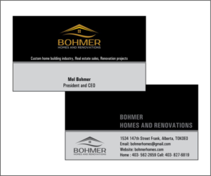 Business Card Design by ambicasunil1974 for Bohmer Homes and Renovations  | Design: #14316003
