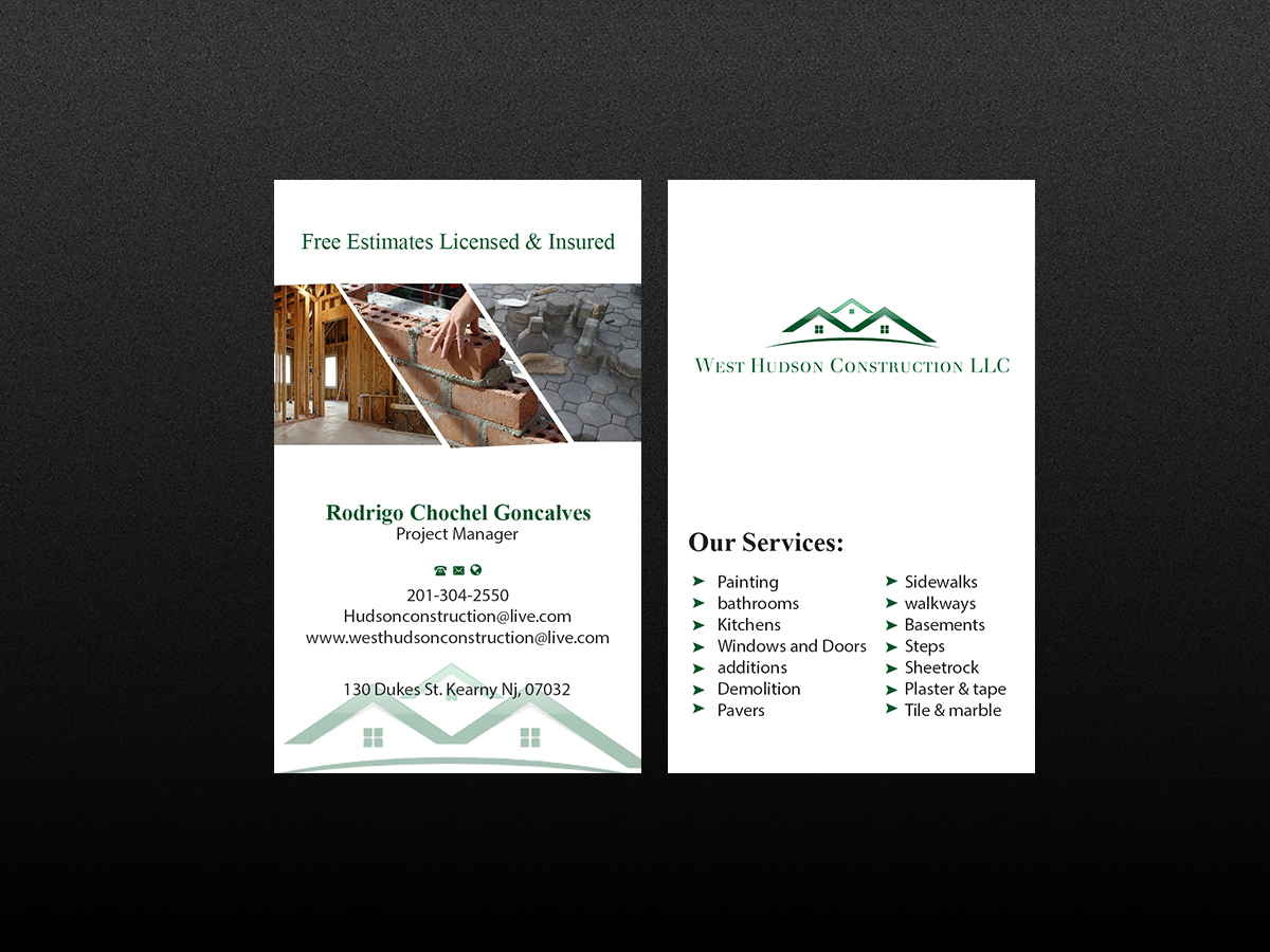 Business Card Design by Creations Box 2015 for West Hudson Construction LLC | Design #12956107