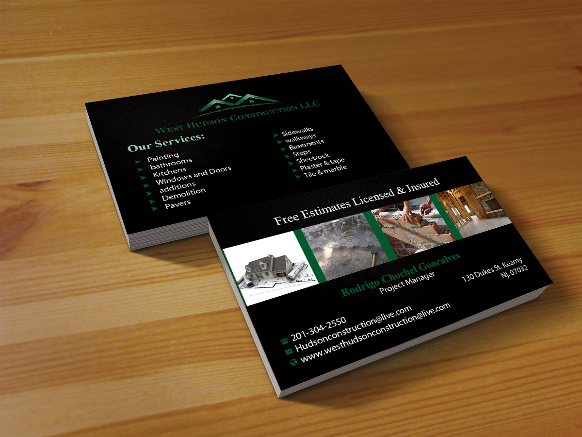 Business Card Design by Creations Box 2015 for West Hudson Construction LLC | Design #12956108