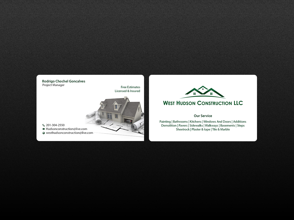 Business Card Design by Creations Box 2015 for West Hudson Construction LLC | Design #12958450
