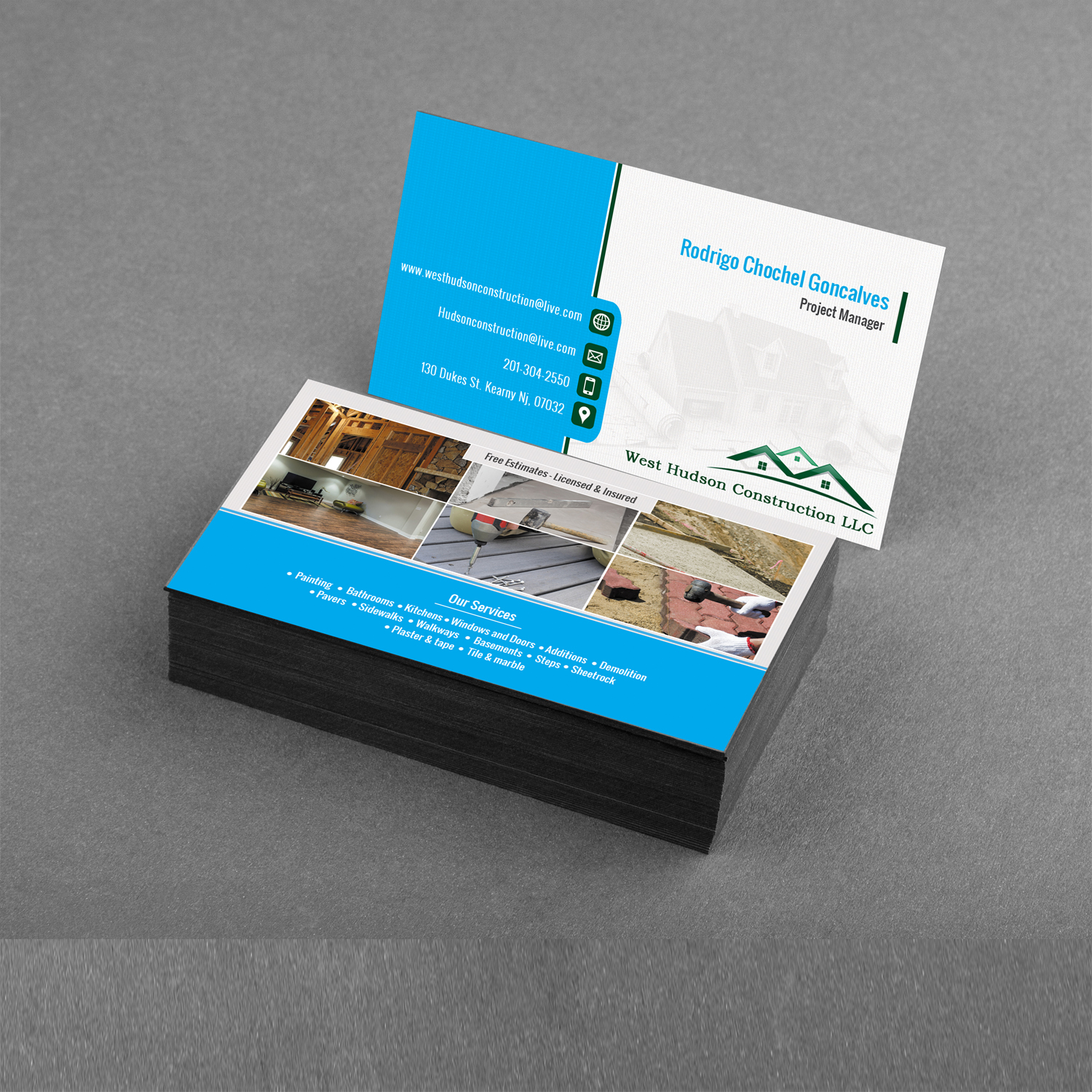 Business Card Design by Dipanwita Roy for West Hudson Construction LLC | Design #13007374