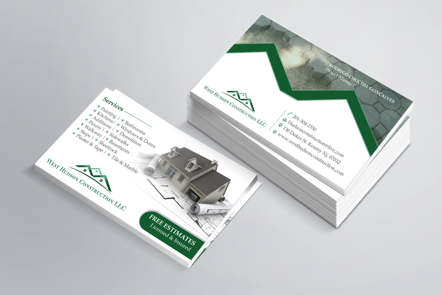 Business Card Design by Kreative Fingers for West Hudson Construction LLC | Design #12950531