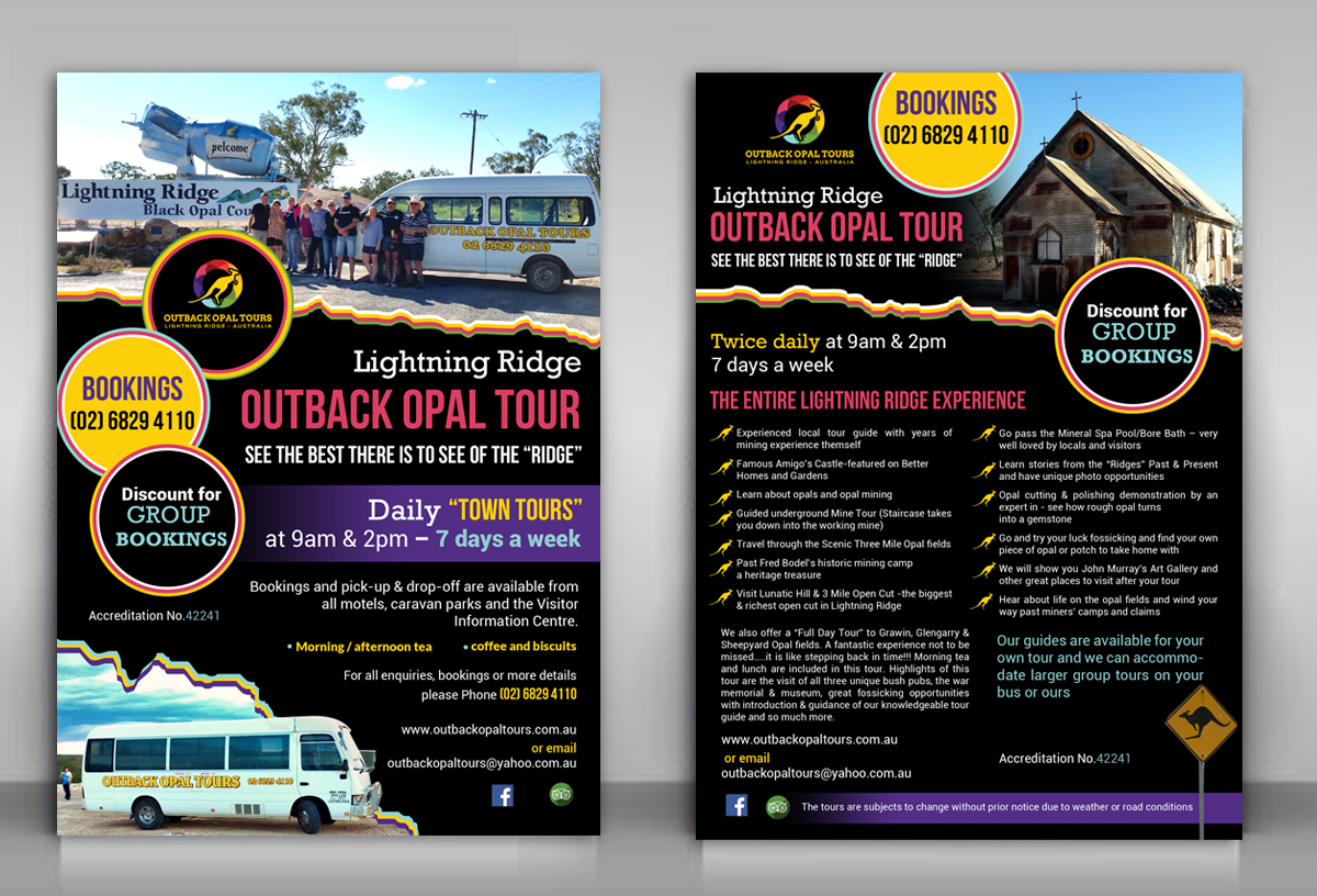 Flyer Design by creative.bugs for OUTBACK OPAL TOURS | Design #12968691