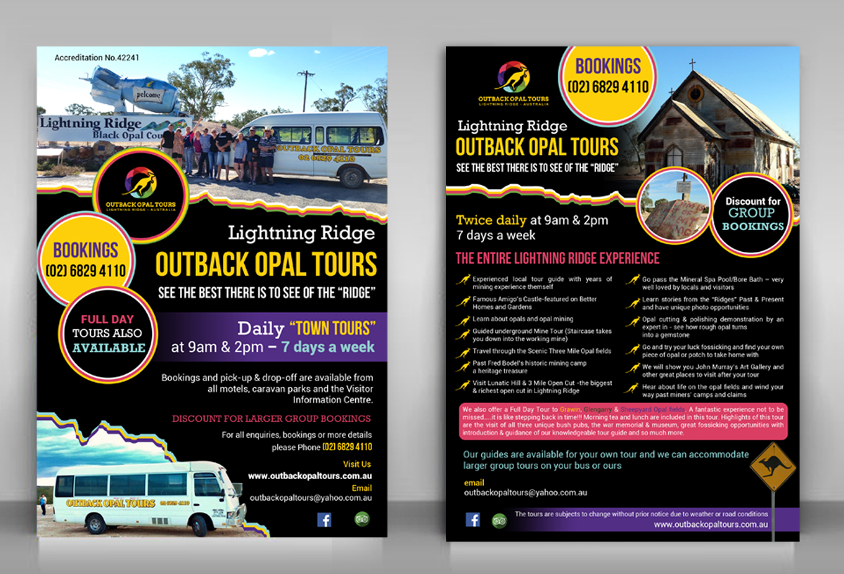 Flyer Design by creative.bugs for OUTBACK OPAL TOURS | Design #13018455