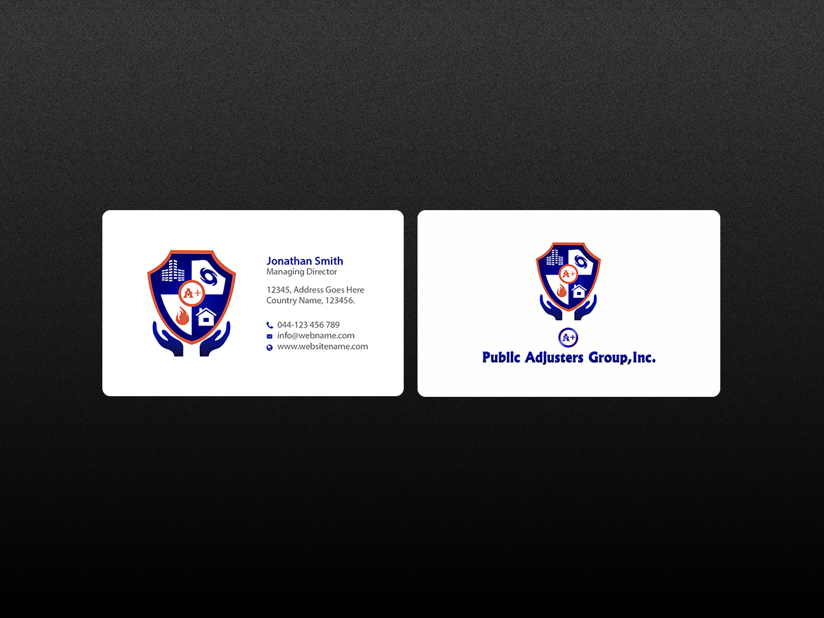 Business Card Design by Creations Box 2015 for A+Publick Adjusters Group Inc  | Design #13020398