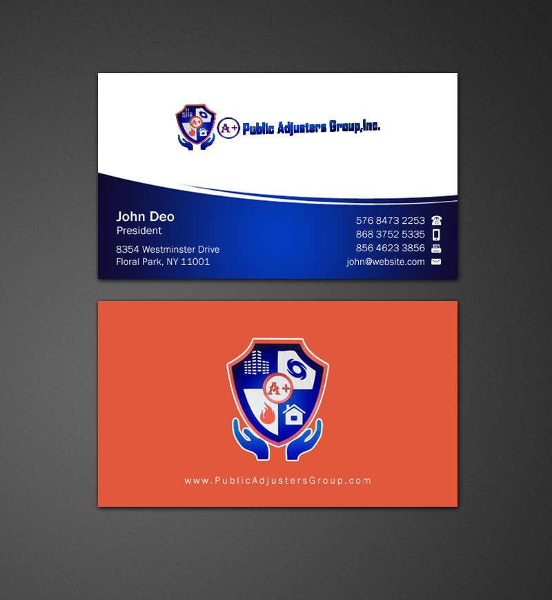 Business Card Design by Brand aid for A+Publick Adjusters Group Inc  | Design #12969622