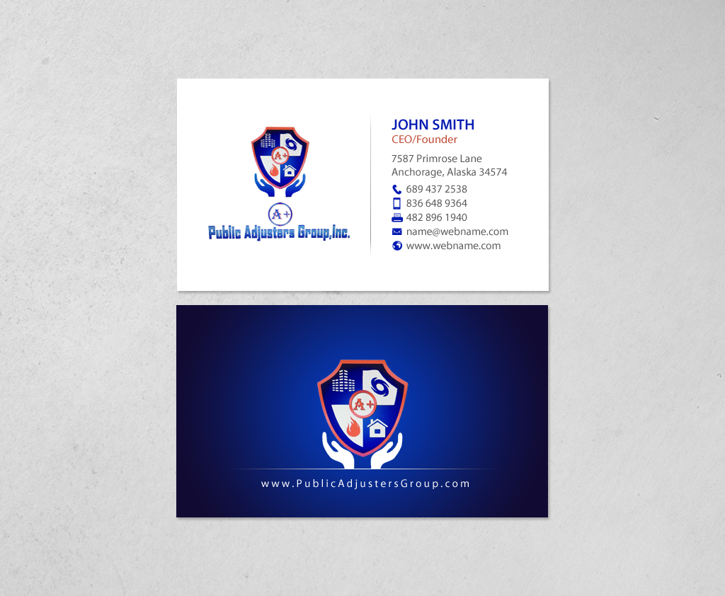 Design de Carte de Visite par chandrayaan.creative pour A+Publick Adjusters Group Inc  | Design #12967961