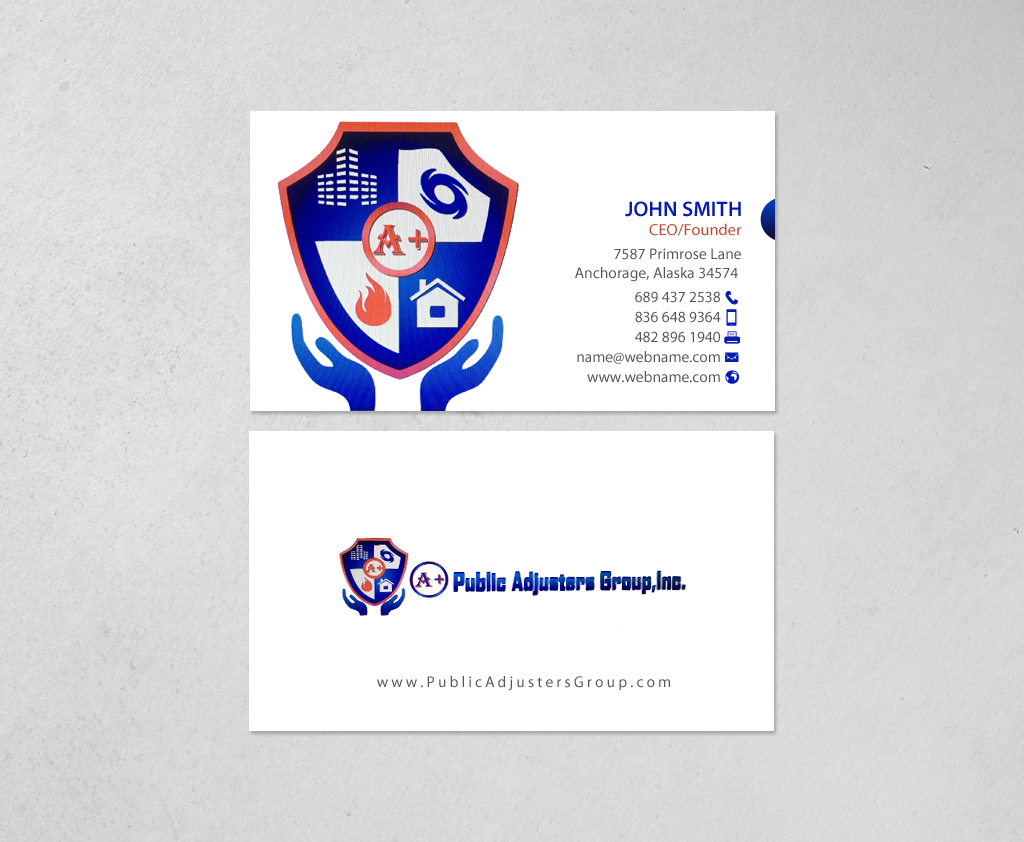 Business Card Design by chandrayaan.creative for A+Publick Adjusters Group Inc  | Design #12967966