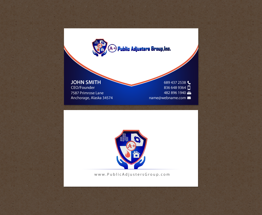 Diseño de Tarjeta de Presentación por chandrayaan.creative para A+Publick Adjusters Group Inc  | Diseño #12967971