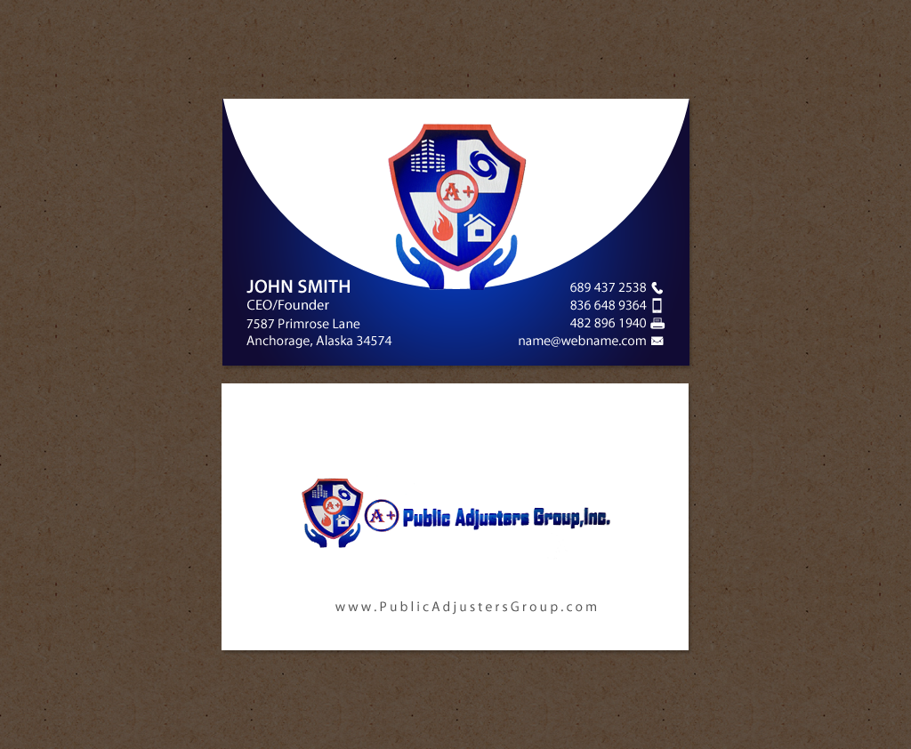 Diseño de Tarjeta de Presentación por chandrayaan.creative para A+Publick Adjusters Group Inc  | Diseño #12967972