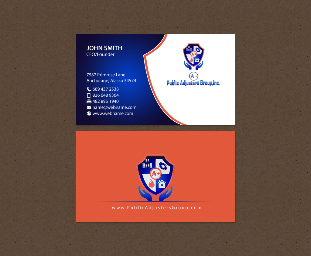 Diseño de Tarjeta de Presentación por chandrayaan.creative para A+Publick Adjusters Group Inc  | Diseño #12967974