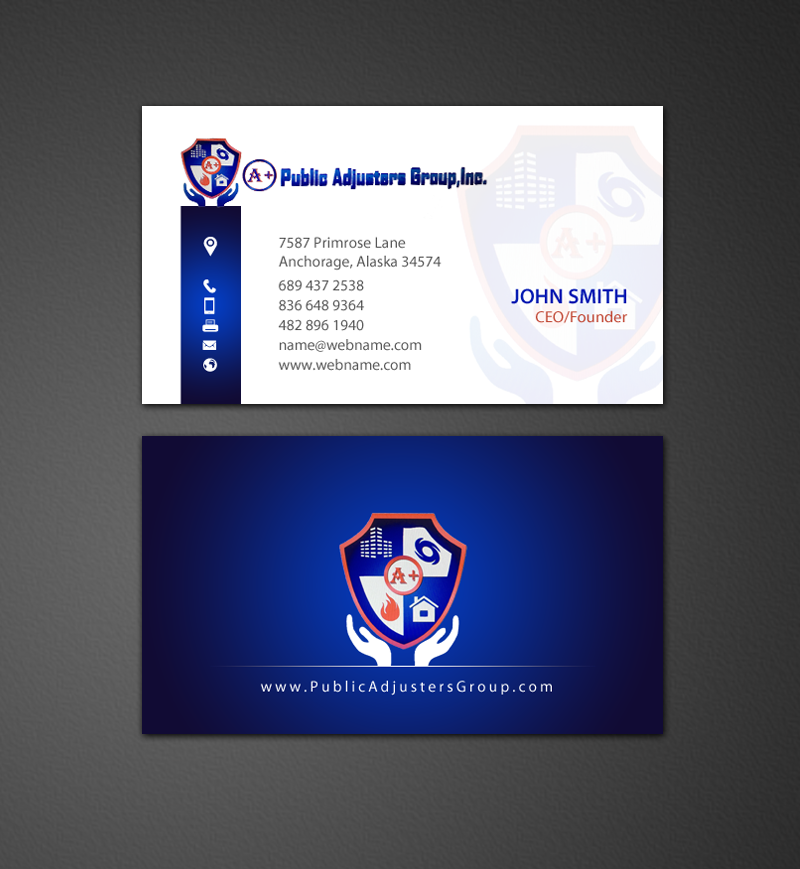 Business Card Design by chandrayaan.creative for A+Publick Adjusters Group Inc  | Design #12969826