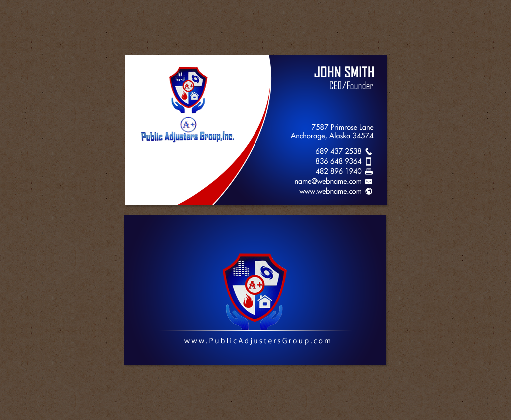 Business Card Design by chandrayaan.creative for A+Publick Adjusters Group Inc  | Design #12986849
