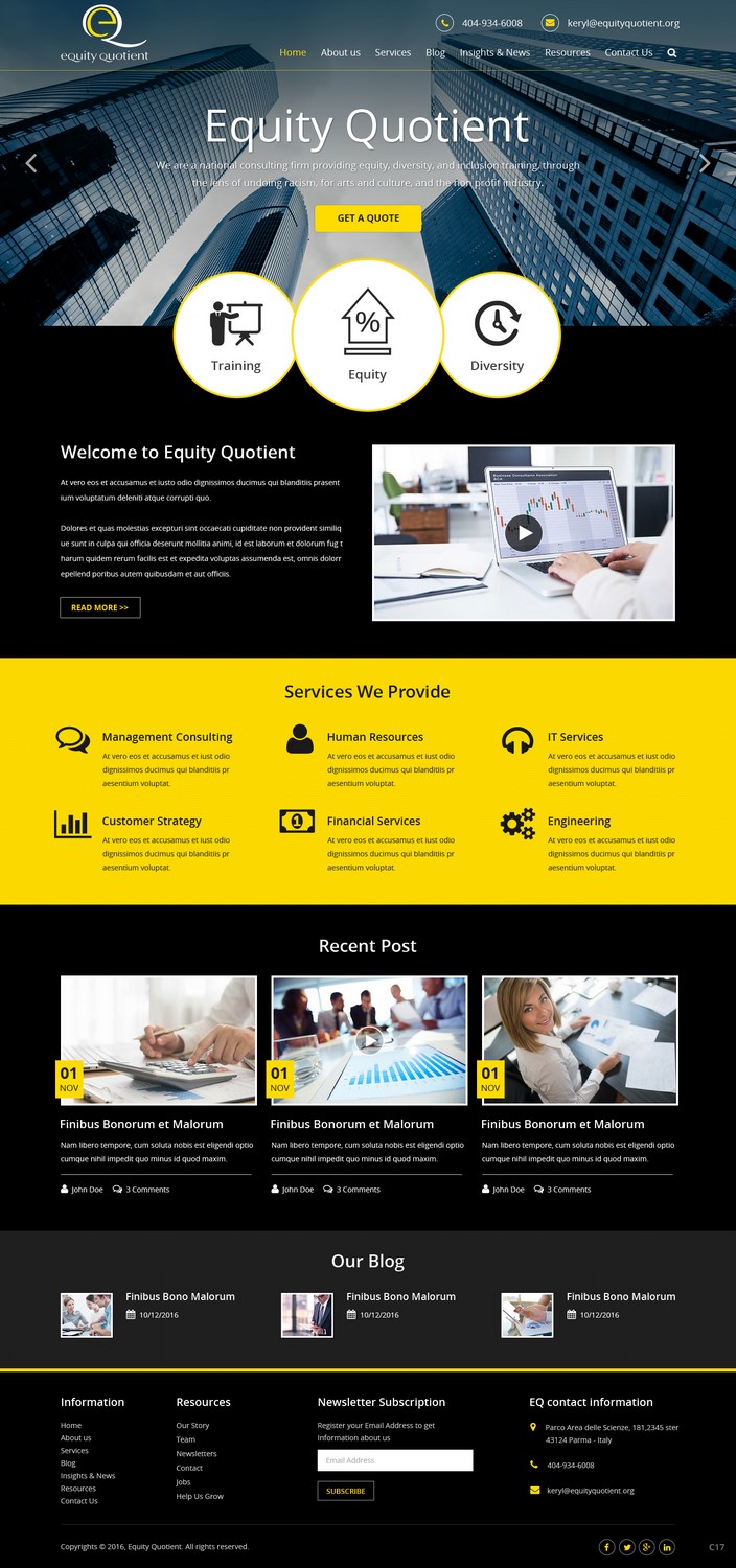 Wordpress Design by pb for E.Q.= Equity Quotient | Design #12971530