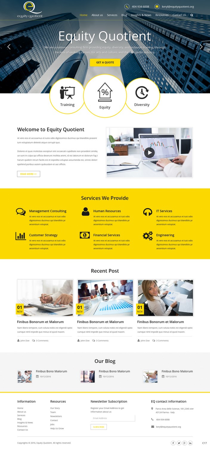 Wordpress Design by pb for E.Q.= Equity Quotient | Design #12971533