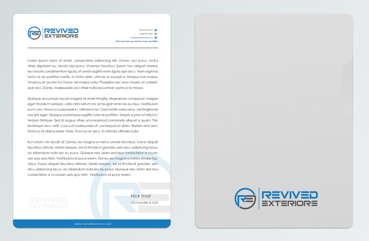 Letterhead Design by Pointless Pixels India for Revived Exteriors, Inc. | Design #12984682