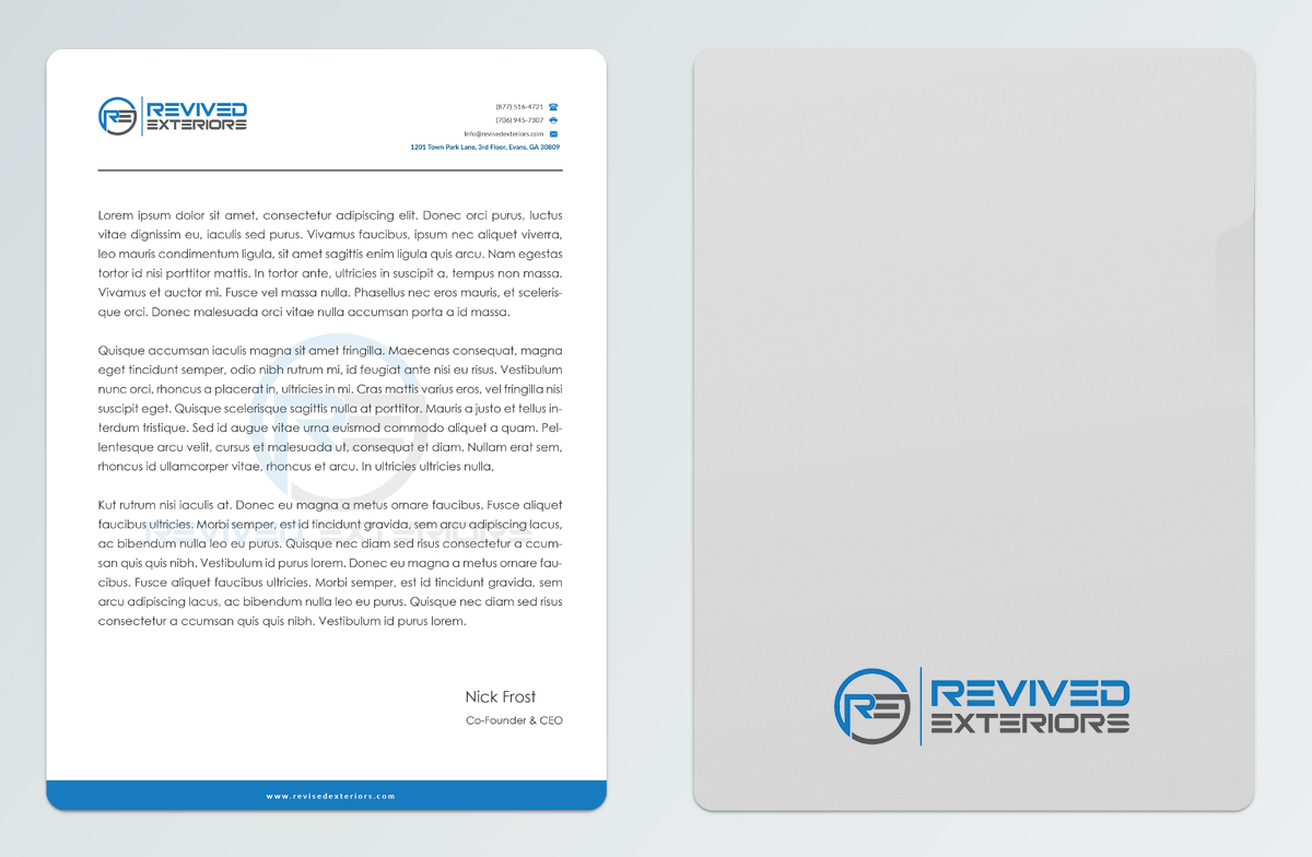 Letterhead Design by Pointless Pixels India for Revived Exteriors, Inc. | Design #12984683