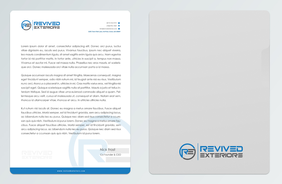 Letterhead Design by Pointless Pixels India for Revived Exteriors, Inc. | Design #12984684