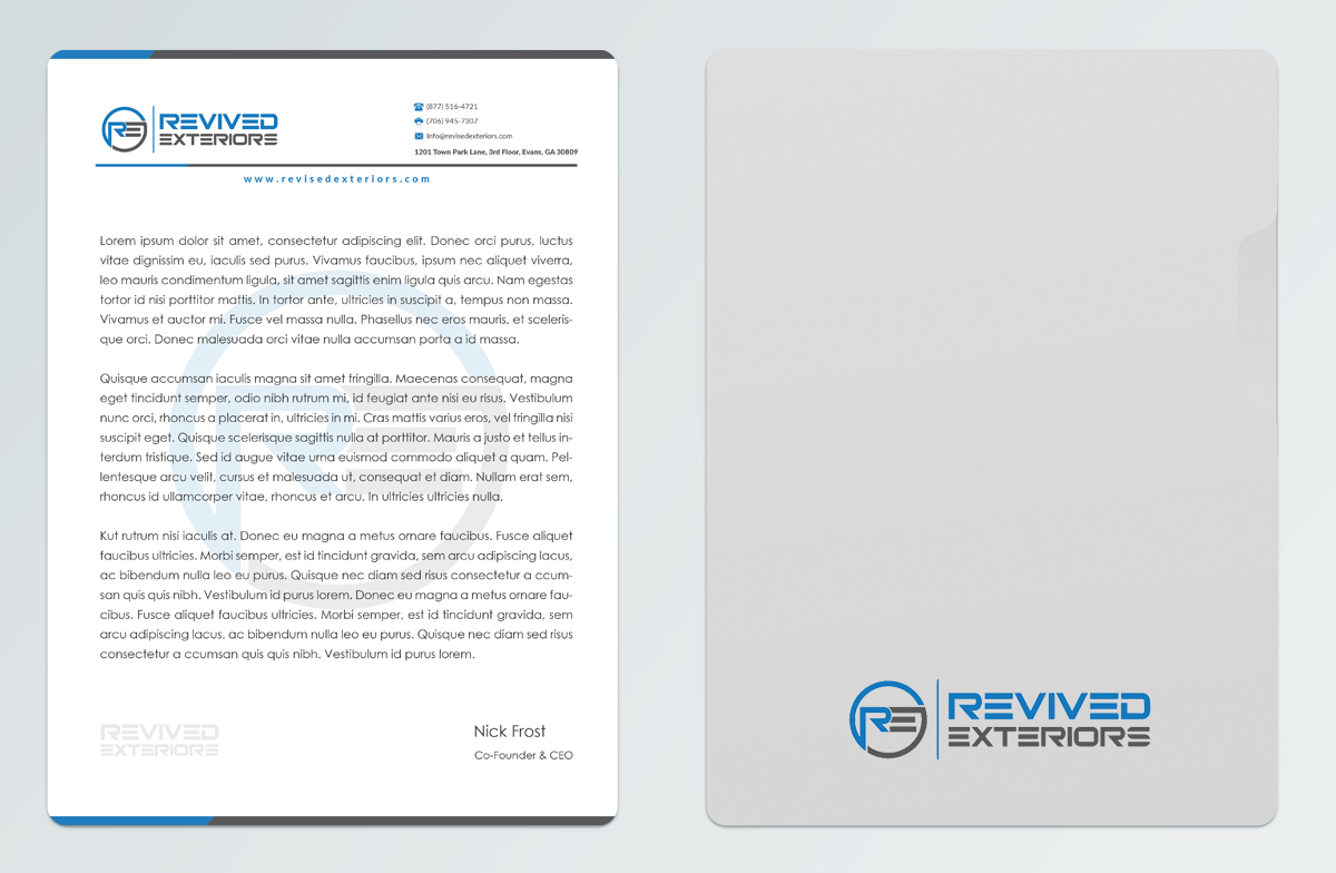 Diseño de Membrete por Pointless Pixels India para Revived Exteriors, Inc. | Diseño #12984994