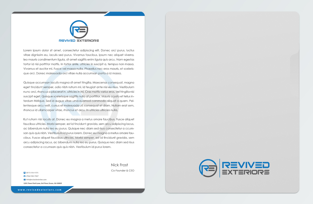Letterhead Design by Pointless Pixels India for Revived Exteriors, Inc. | Design #12985243