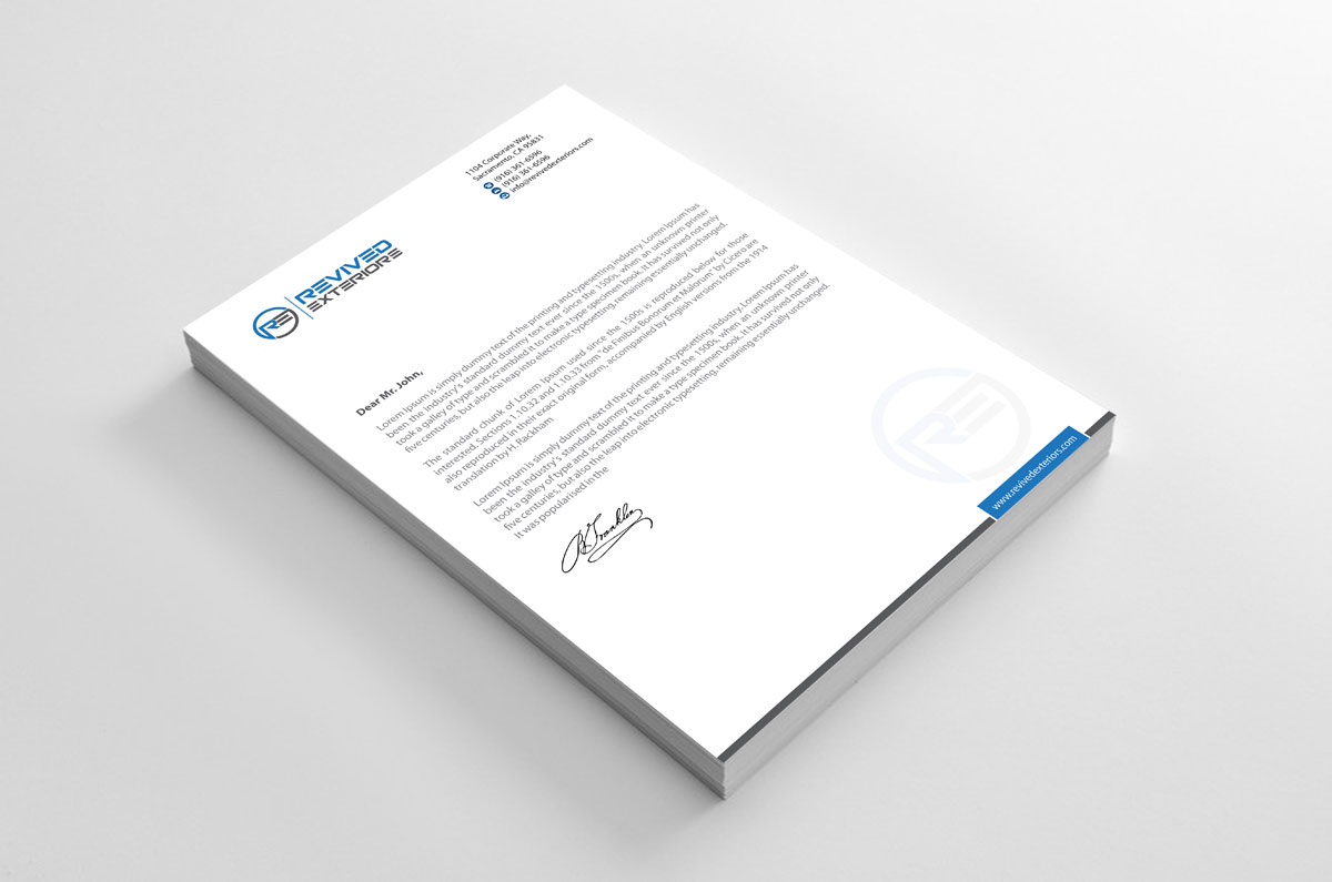 Letterhead Design by alpesh9520 for Revived Exteriors, Inc. | Design #12969893