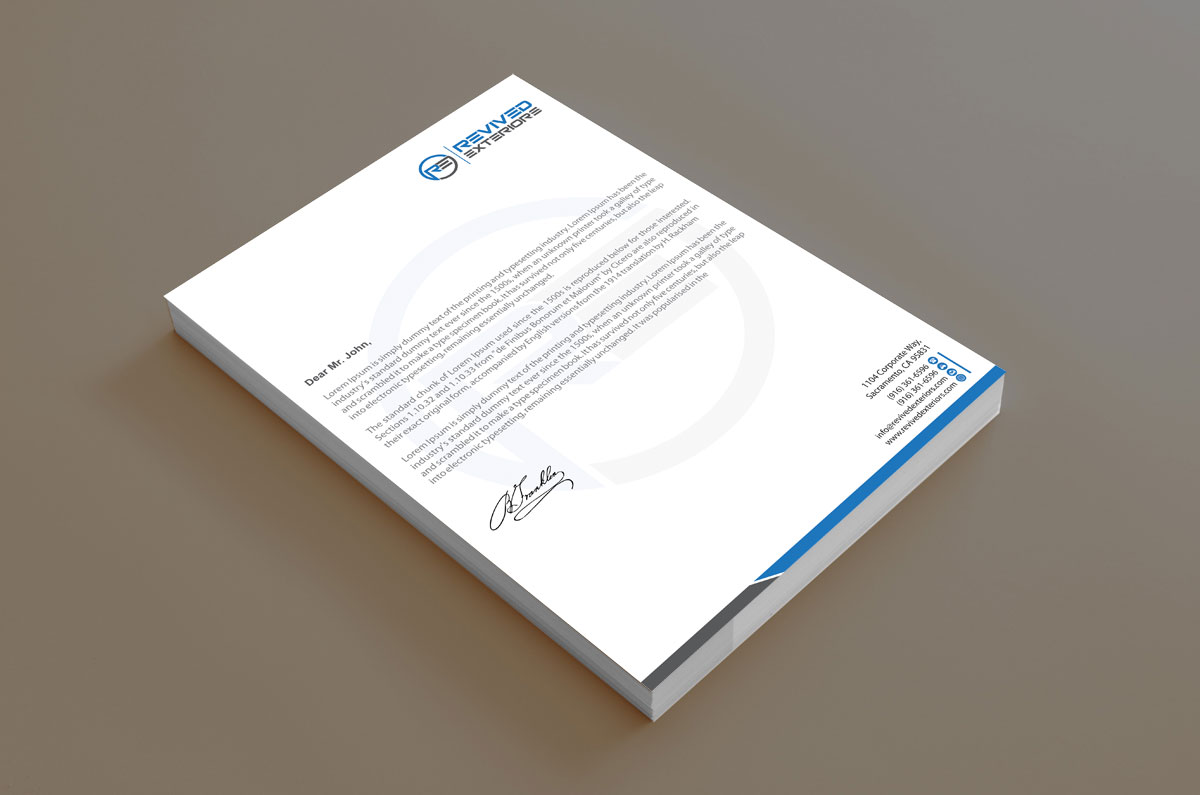 Letterhead Design by alpesh9520 for Revived Exteriors, Inc. | Design #12971002