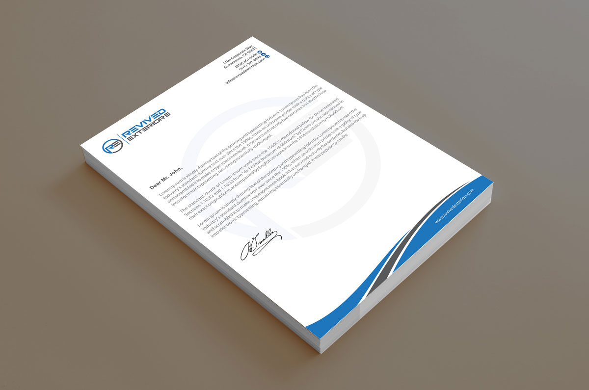 Letterhead Design by alpesh9520 for Revived Exteriors, Inc. | Design #12971097