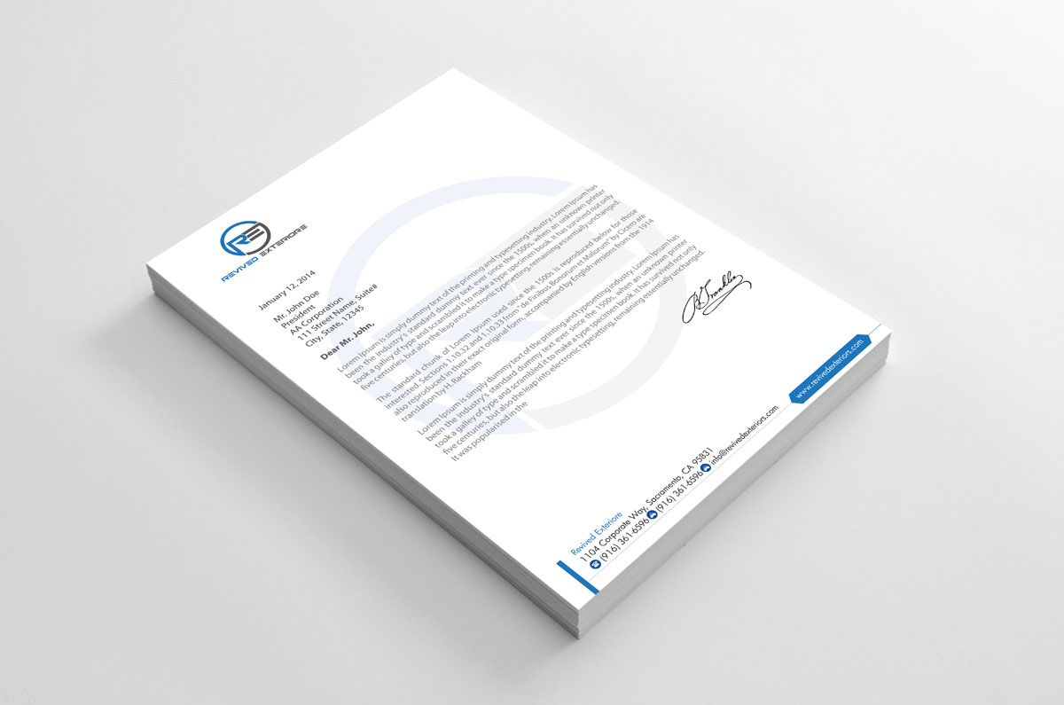 Letterhead Design by alpesh9520 for Revived Exteriors, Inc. | Design #12971980
