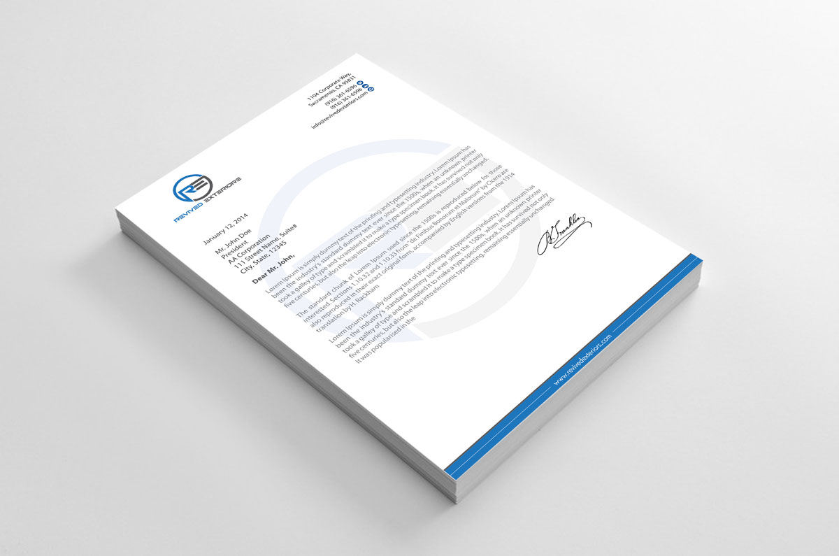 Letterhead Design by alpesh9520 for Revived Exteriors, Inc. | Design #12971992