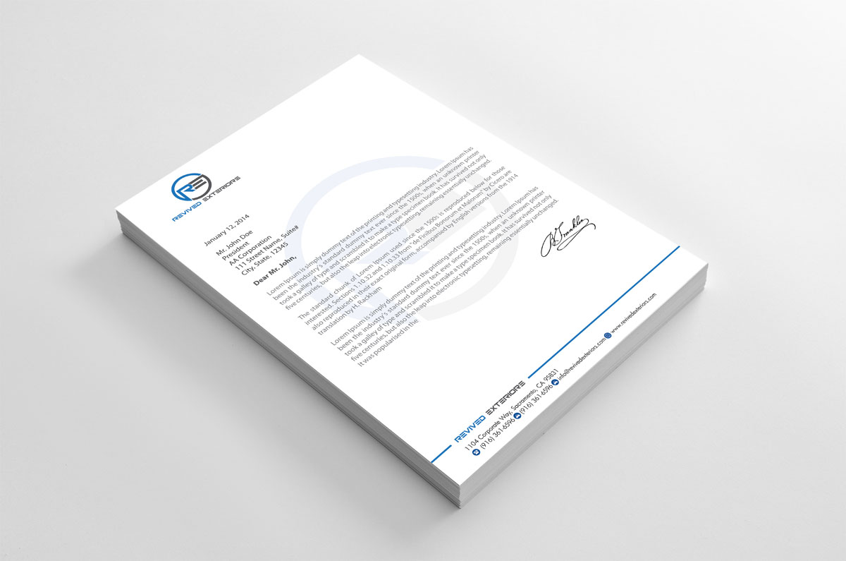 Letterhead Design by alpesh9520 for Revived Exteriors, Inc. | Design #12977329