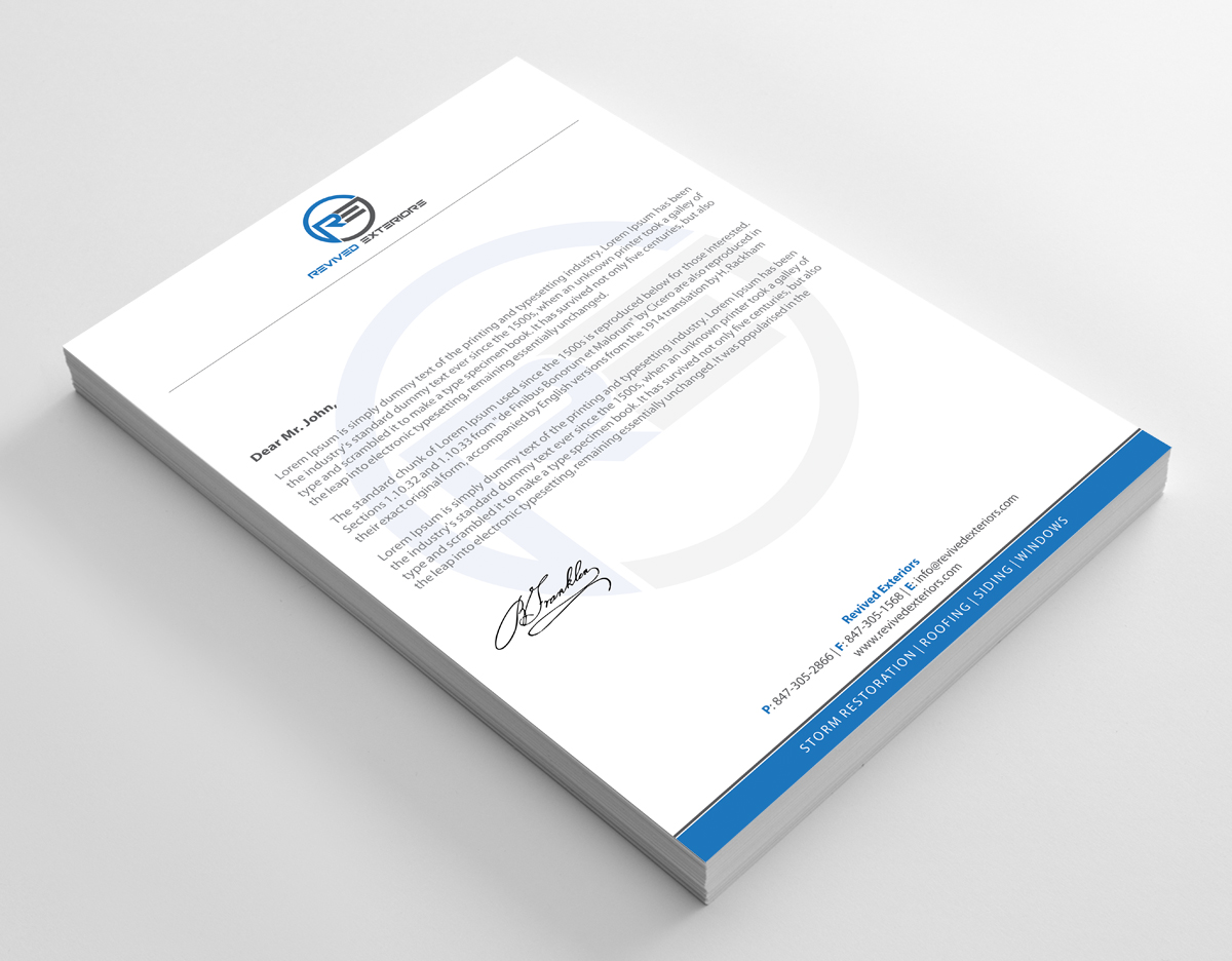 Letterhead Design by alpesh9520 for Revived Exteriors, Inc. | Design #13050737