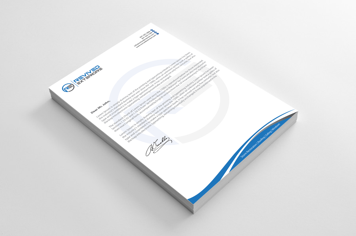 Letterhead Design by alpesh9520 for Revived Exteriors, Inc. | Design #13050871