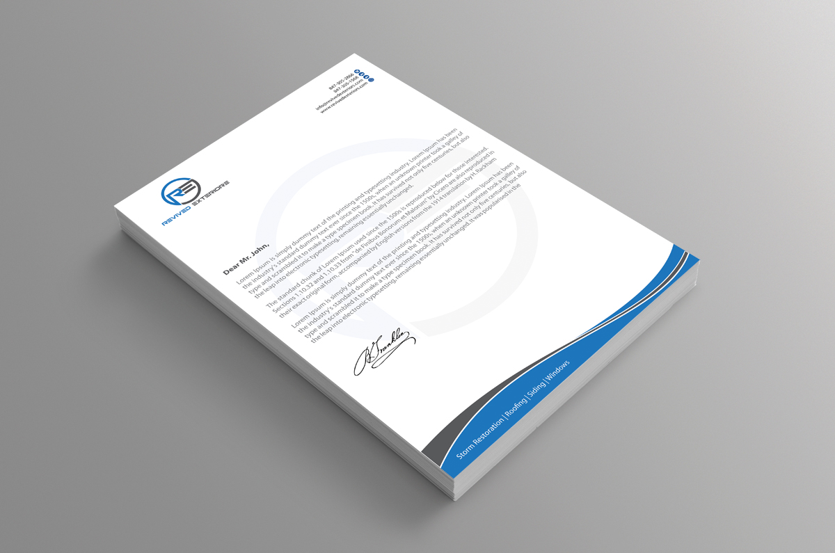Letterhead Design by alpesh9520 for Revived Exteriors, Inc. | Design #13051110