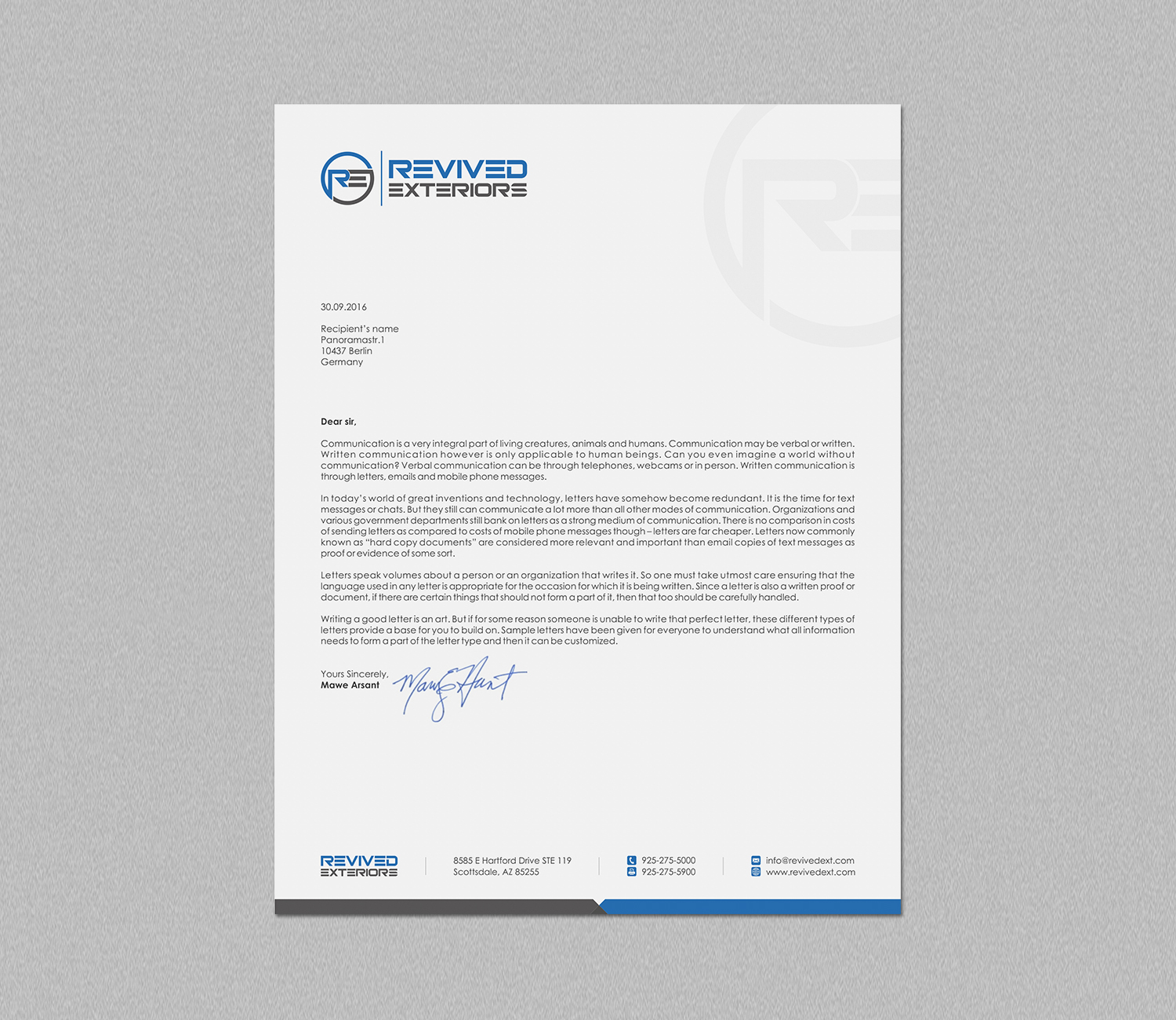Letterhead Design by logodentity for Revived Exteriors, Inc. | Design #12970392