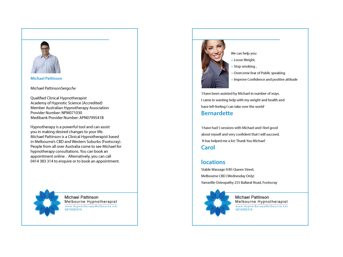 Flyer Design by neapsdesigns for Acumen Clinical Hypnotherapy | Design #2459821