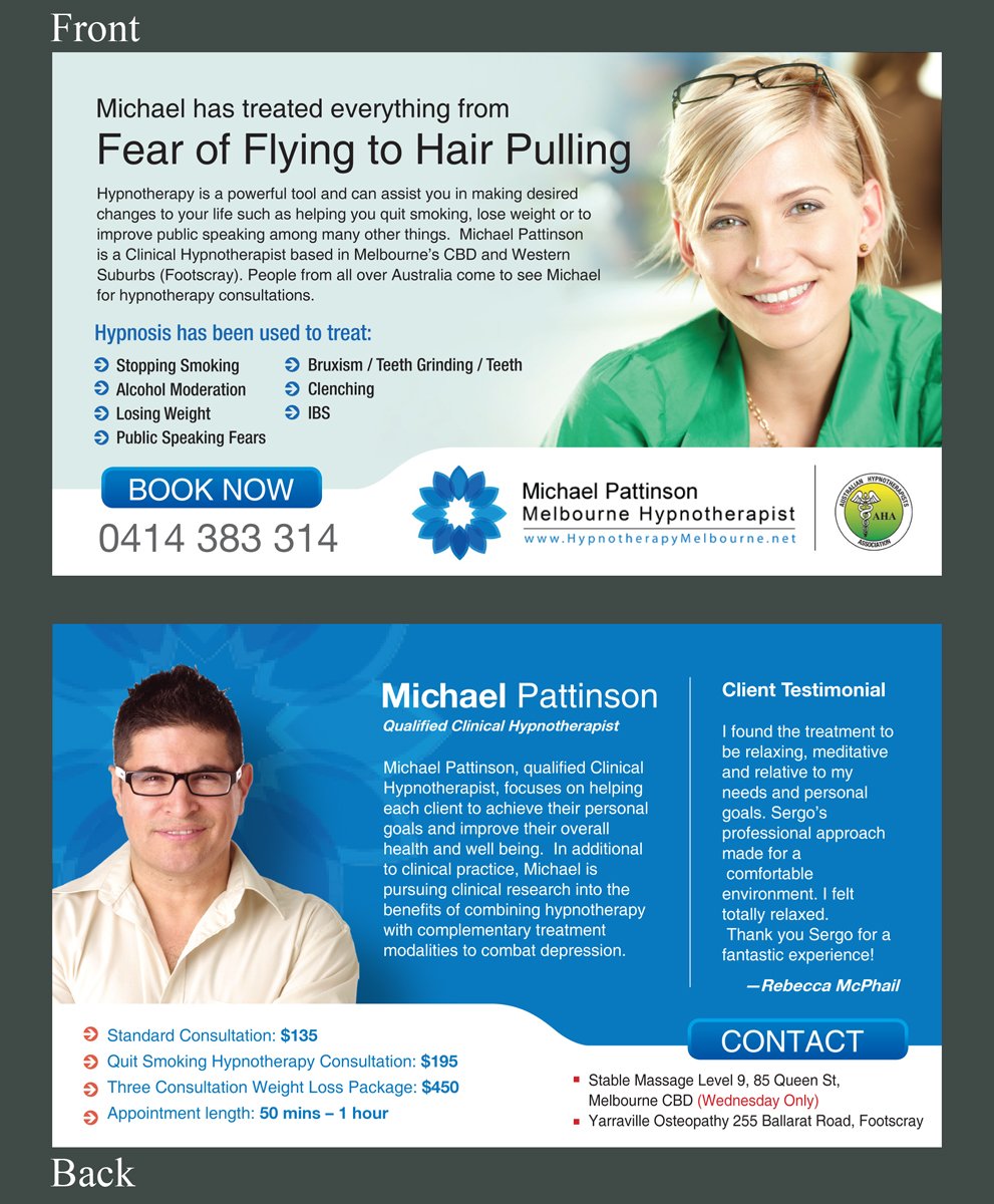 Flyer Design by rkailas for Acumen Clinical Hypnotherapy | Design #2458169