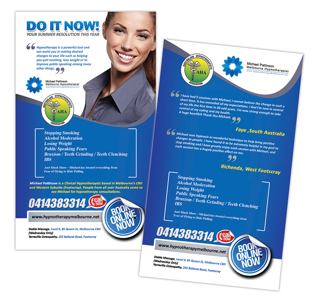 Diseño de Flyer por creationz2011 para Acumen Clinical Hypnotherapy | Diseño #2467788