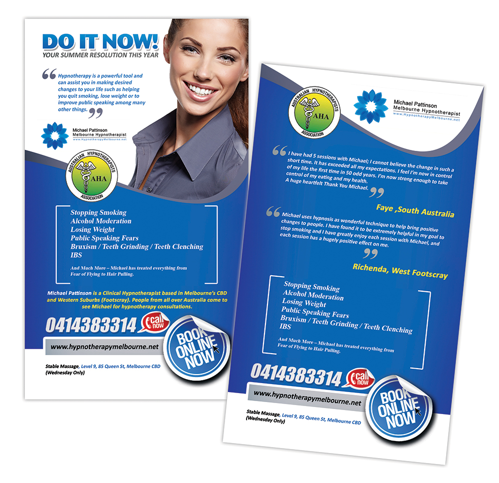 Diseño de Flyer por creationz2011 para Acumen Clinical Hypnotherapy | Diseño #2468467