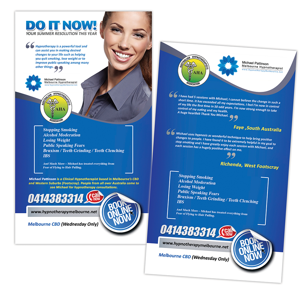 Diseño de Flyer por creationz2011 para Acumen Clinical Hypnotherapy | Diseño #2476058