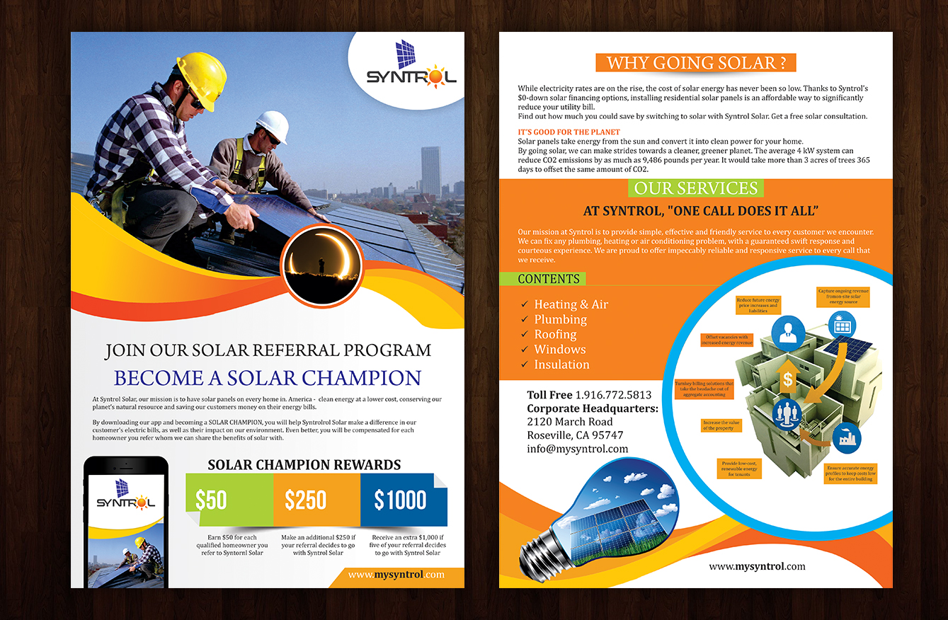 57 modern flyer designs solar energy flyer design project for syntrol plumber referral flyer