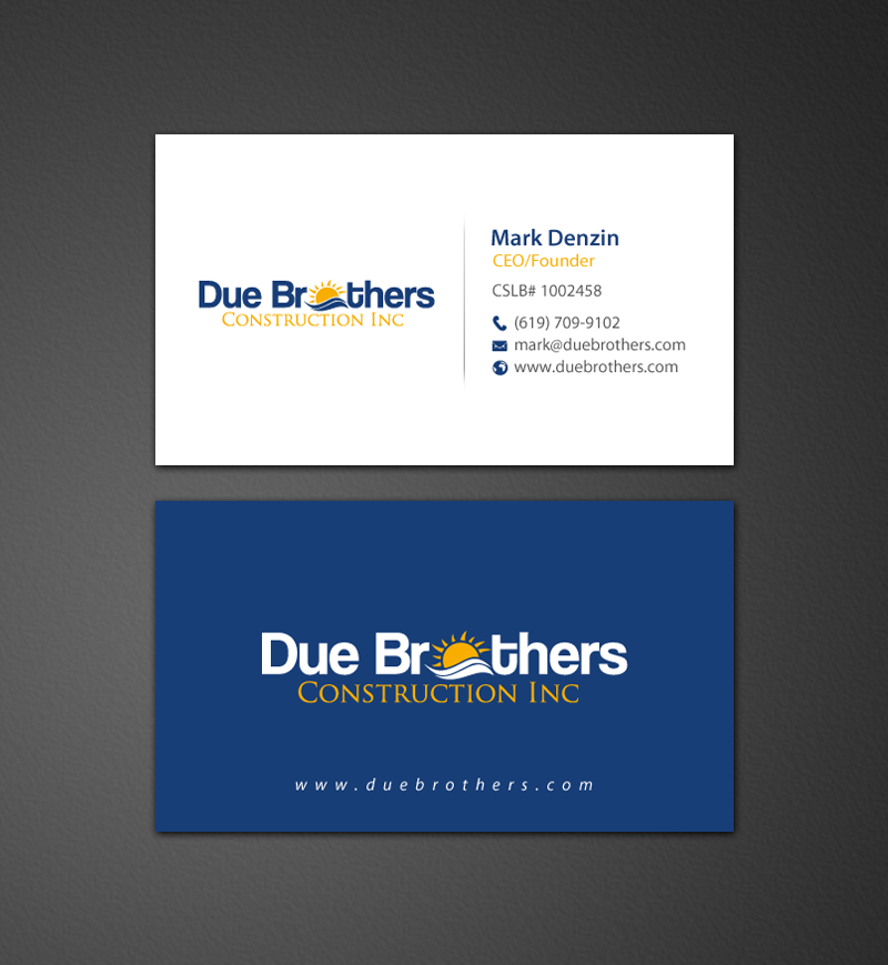 Business Card Design by chandrayaan.creative for Due Brothers Construction  | Design #13024139