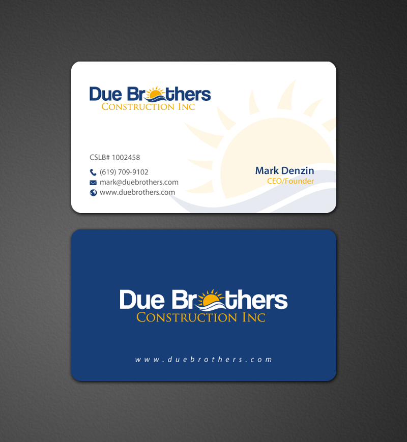 Business Card Design by chandrayaan.creative for Due Brothers Construction  | Design #13024158