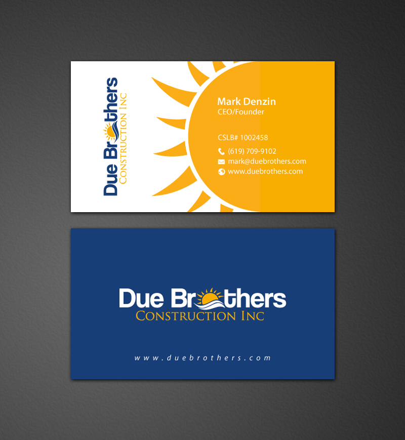 Business Card Design by chandrayaan.creative for Due Brothers Construction  | Design #13024579