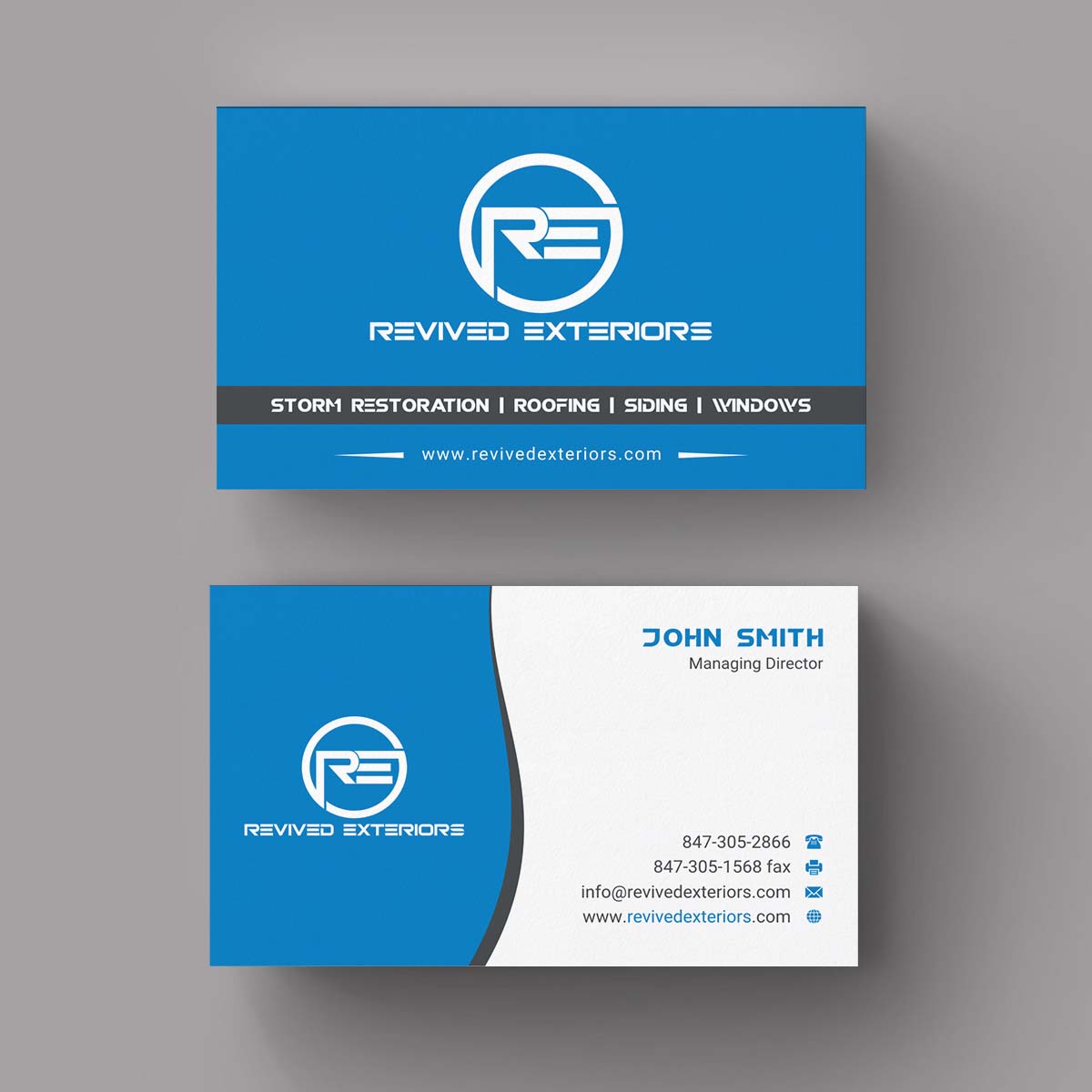 Business Card Design by INDIAN_Ashok for Revived Exteriors, Inc. | Design #13035815