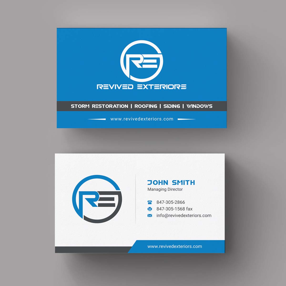 Business Card Design by INDIAN_Ashok for Revived Exteriors, Inc. | Design #13035817