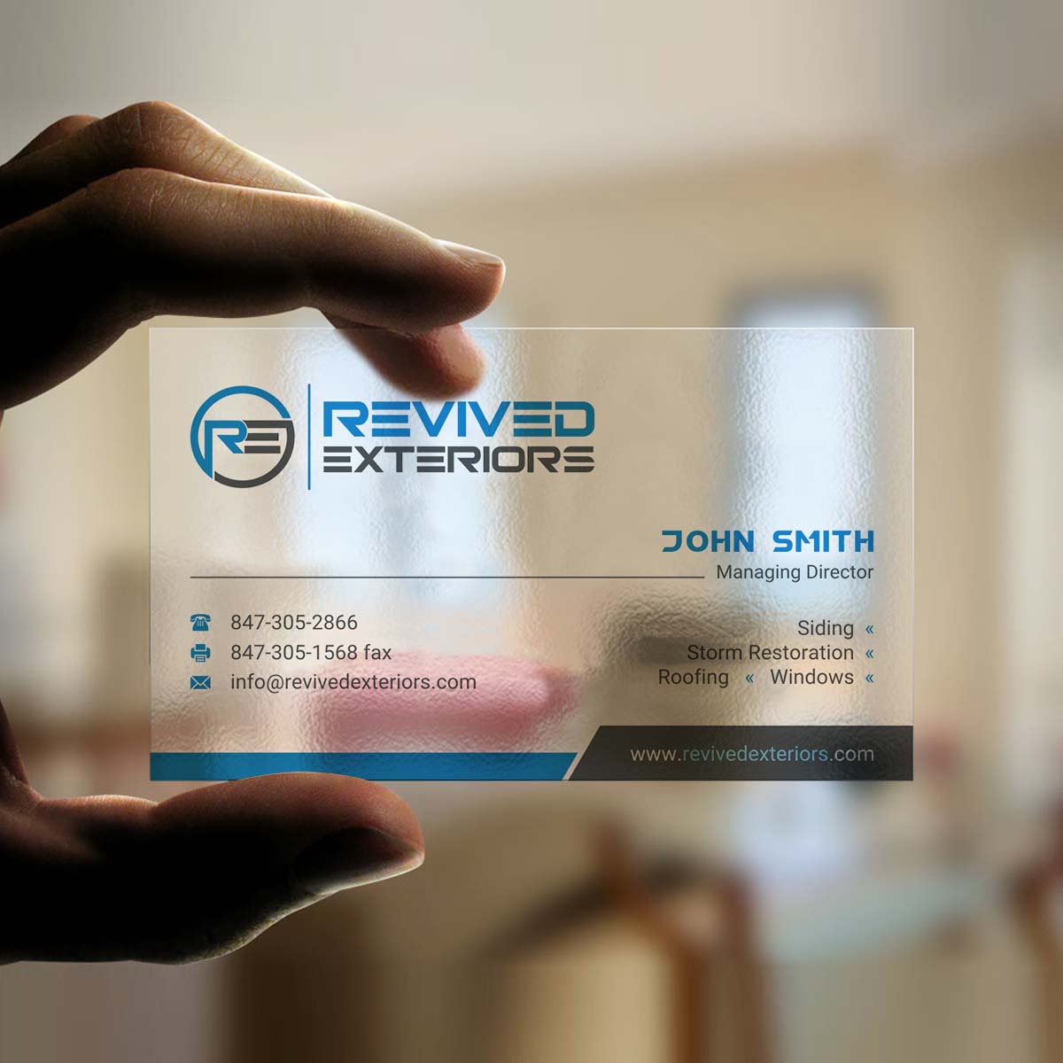Business Card Design by INDIAN_Ashok for Revived Exteriors, Inc. | Design #13035826