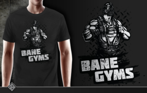 Bane Gyms Tee Shirt with Badass image of Bane in Vest and bold text at the bottom 