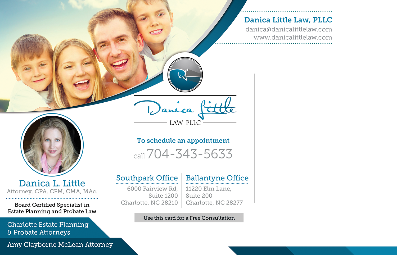 Diseño de Postal por Akshar Shailesh para Danica Little Law, PLLC | Diseño #13074406