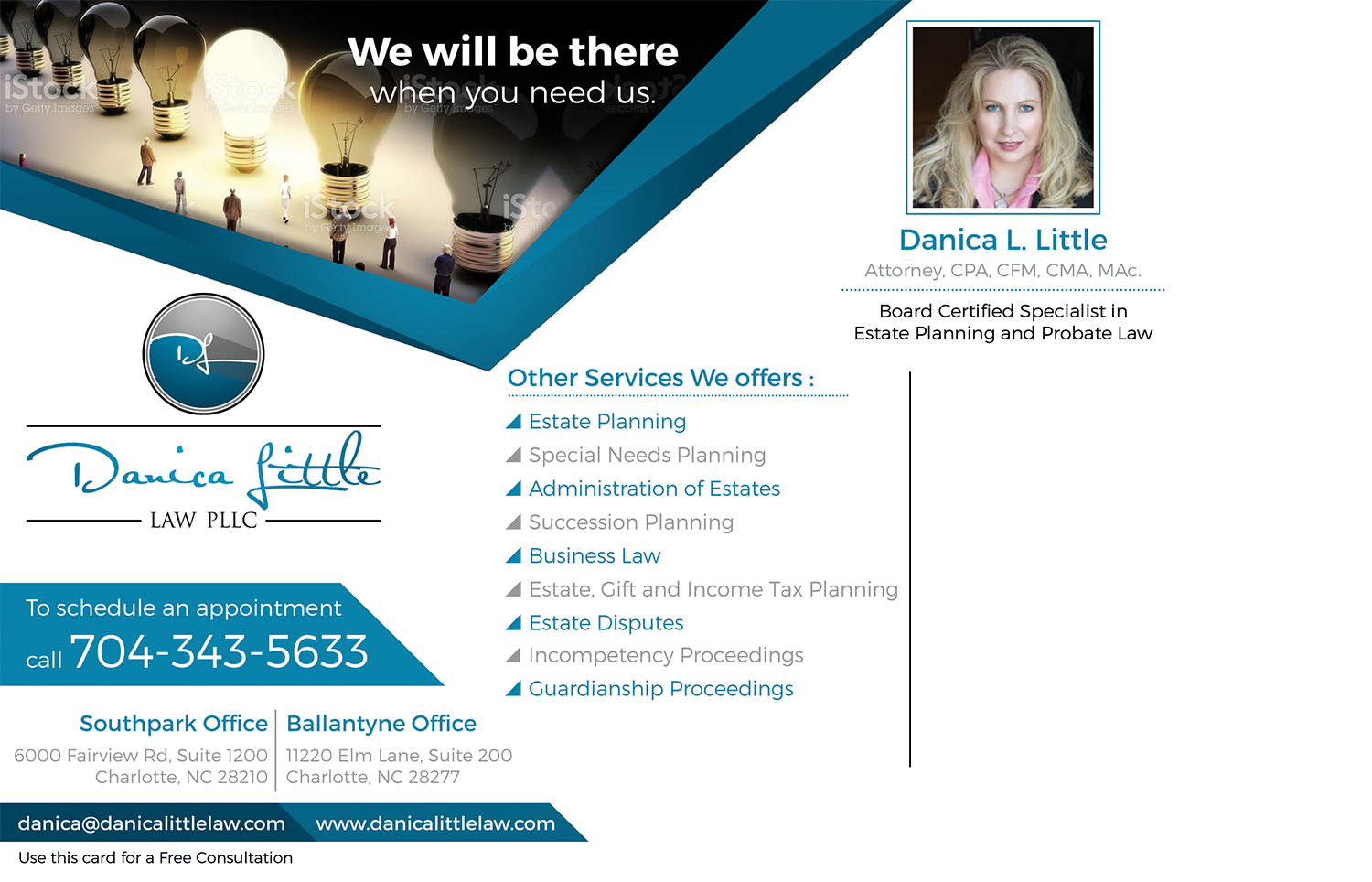 Postcard Design by Akshar Shailesh for Danica Little Law, PLLC | Design #13076036