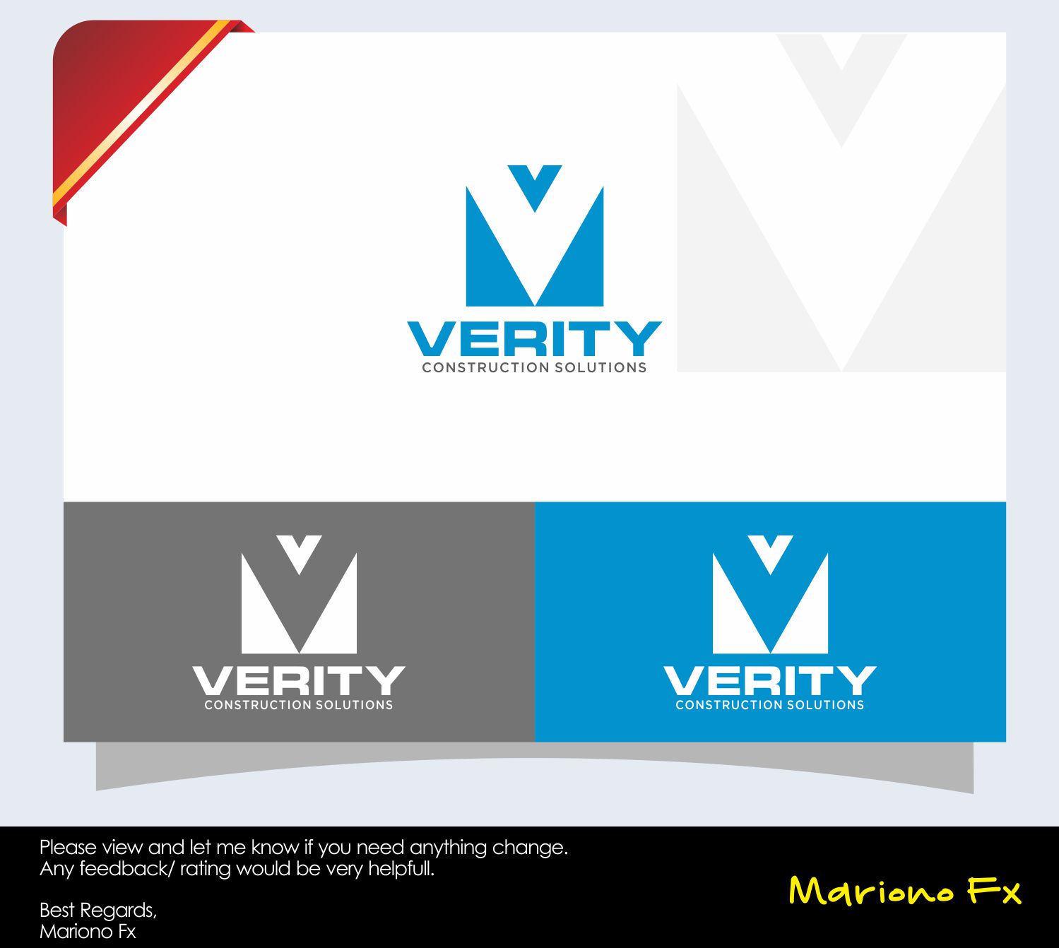 Logo Design by Mariono Fx for Verity Construction Solutions | Design #13102725